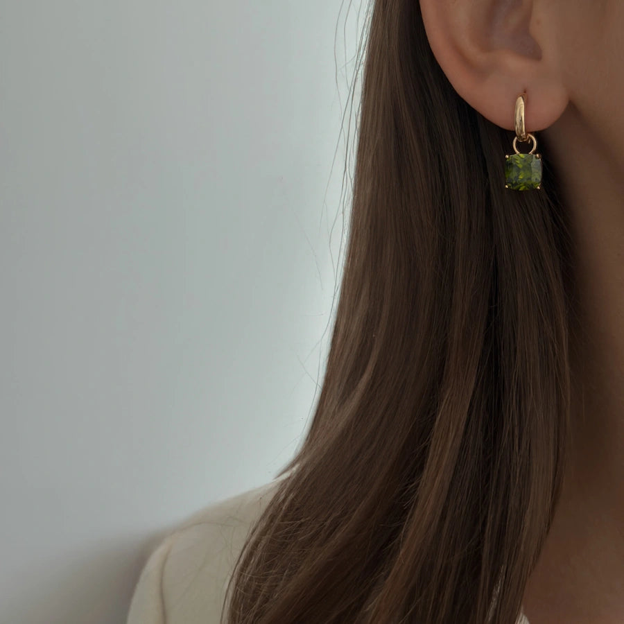 Golden Pistachio Cushion Hoops