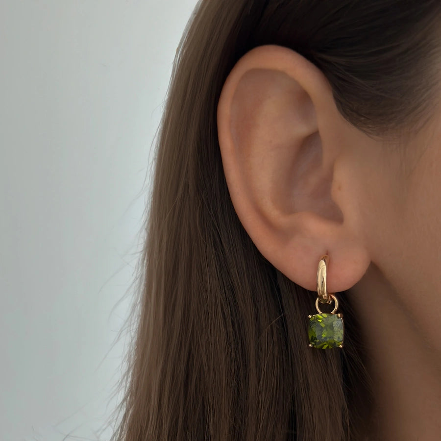 Golden Pistachio Cushion Hoops