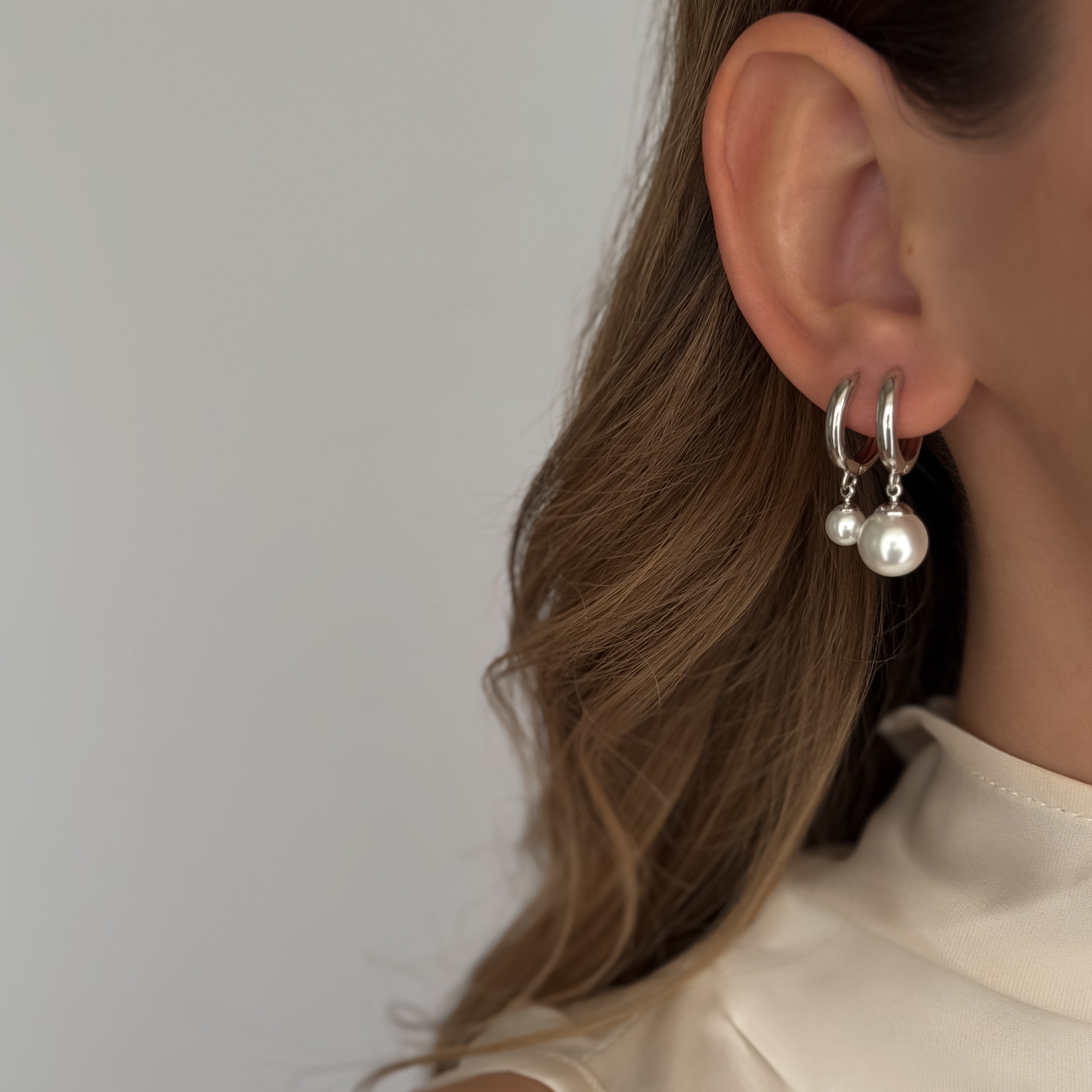 Mini Pearl Hoops [Silver]